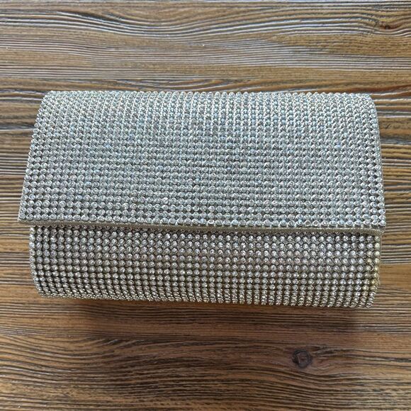 Sparkling Rhinestone Gold Clutch With Gold Chain - Picture 3 of 10